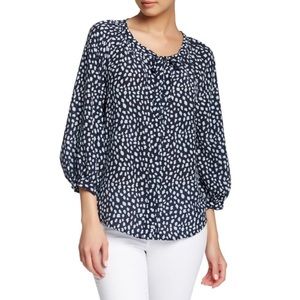 Joie Blue Madera Spotted Silk Blue Blouse Small